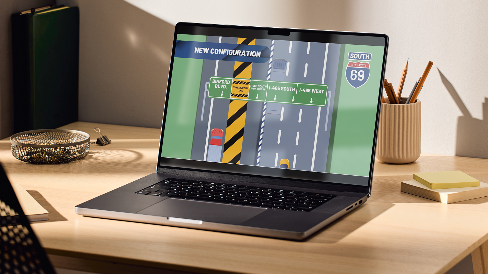 Changing traffic patterns on your daily commute are a major headache. This infographic was used to highlight which lane you needed to be in to get where you are going. Click the image to see the full motion graphic.