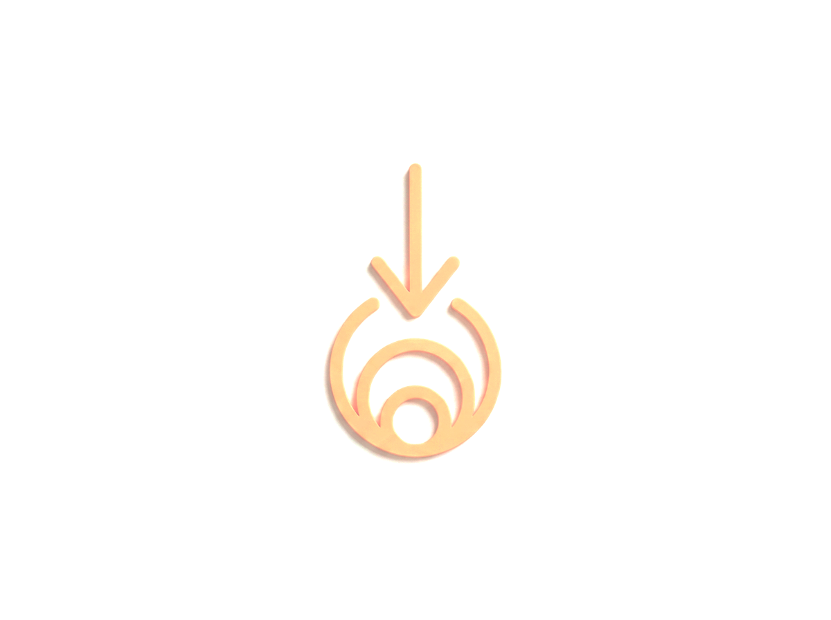 Three concentric circles decreasing in size with an arrow pointing down at the top