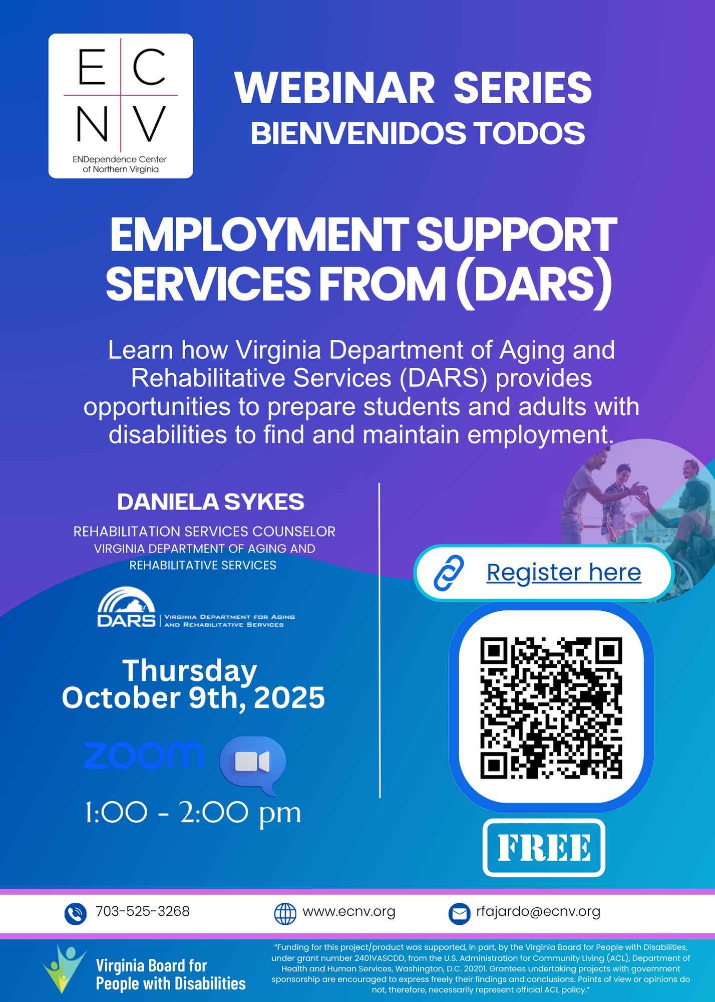 Bienvenidos Webinar in English: EMPLOYMENT SUPPORT SERVICES FROM (DARS)