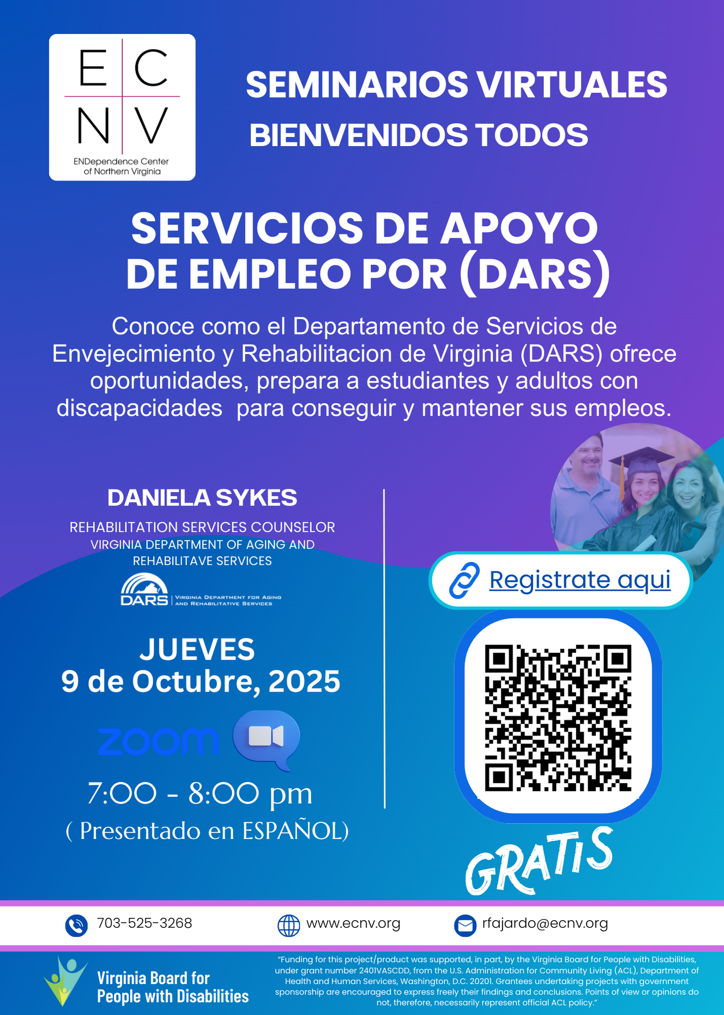 Bienvenidos Webinar in Spanish: EMPLOYMENT SUPPORT SERVICES FROM (DARS)