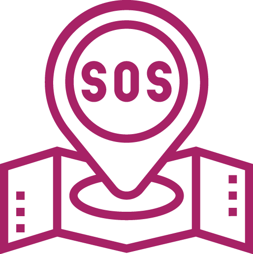 Icon image of a roadmap with an S.O.S. location icon