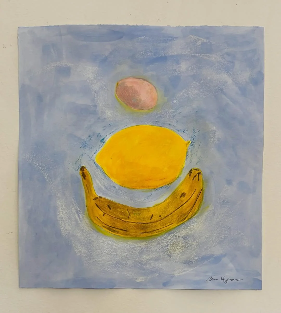 Mexican Lemon with a Banana and an Egg for Scale, 2026 (graphite, ink sticks, and water colors, 14” x 13”) — with thanks to Angela Hynes for the still life inspiration
