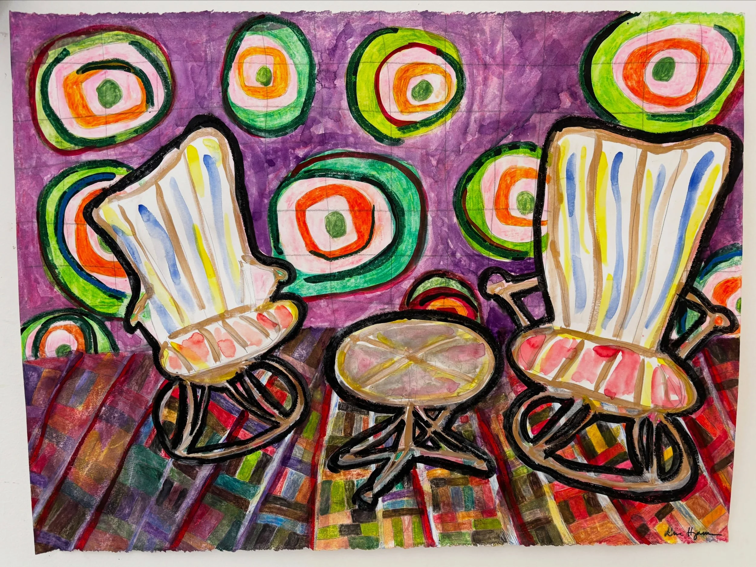 Hot House, 2026 (graphite and watercolor pencils, watercolors, oil pastels, 23” x 31”)