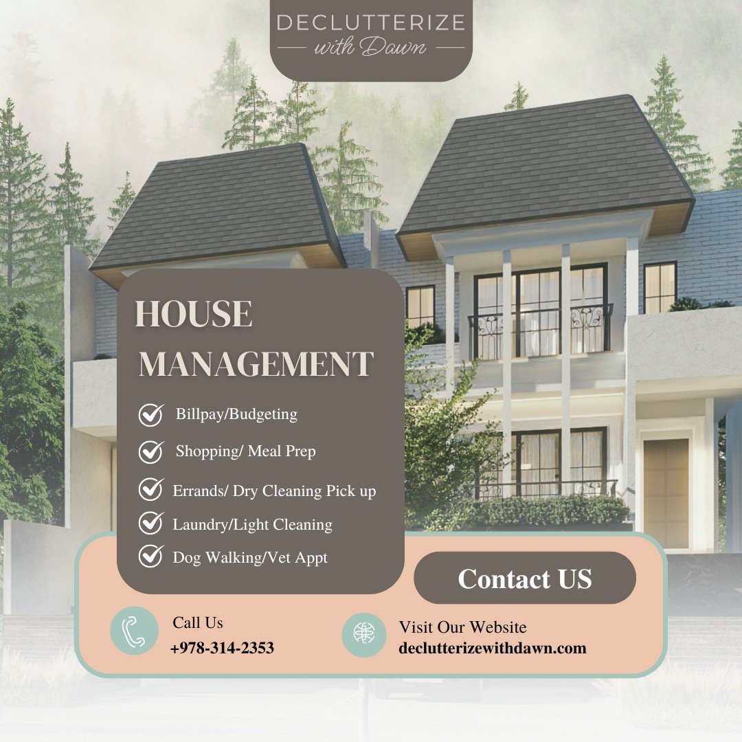 Did you know that Declutterize with Dawn also offers House Management services?  Contact us today with your needs! #nhhousemanager #housemanagement #bedfordnhmanagement #londonderryhousemanager #houseorganization #declutterizewithdawn #organization #