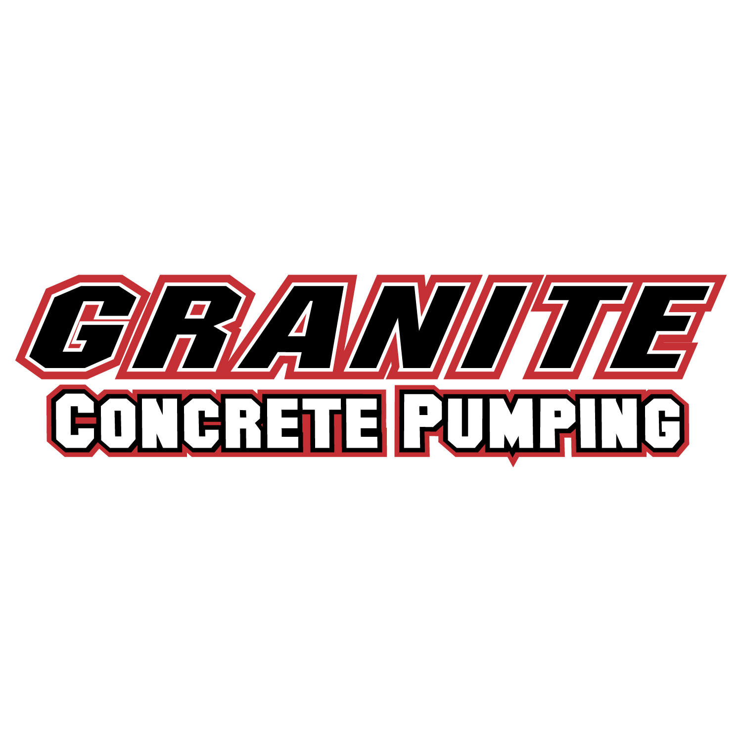Logo for Granite Concrete Pumping with bold red and white text on a black background.