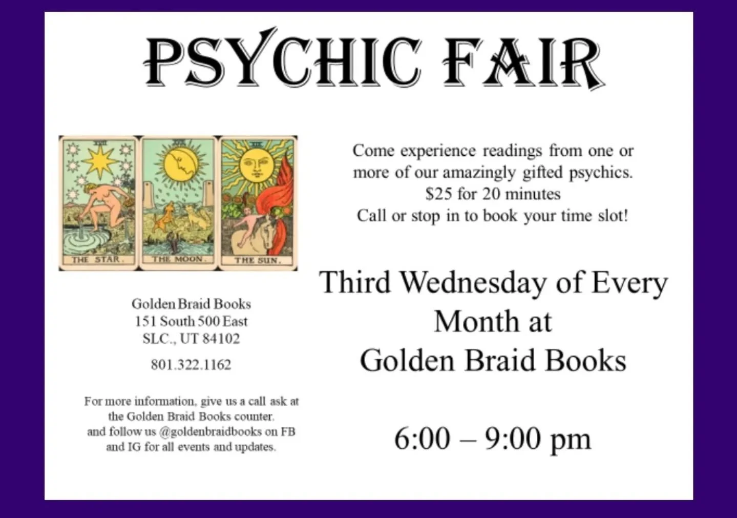 Join Us Tonight! Give us a call, we still have a few open spots for 20 minute readings!