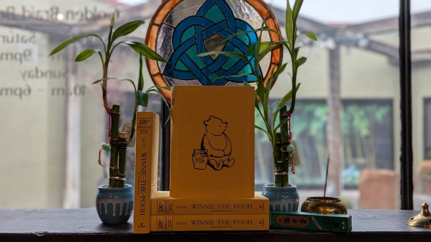 Just released! 
100th Anniversary Edition Winnie The Pooh
A.A. MILNE
Illustrated by Ernest H. Shepard 

Check out Morningstar incense 
with a variety of aromas for you to sit down and relax into your book. 

#consciousliving #livingtraditions #slcsho