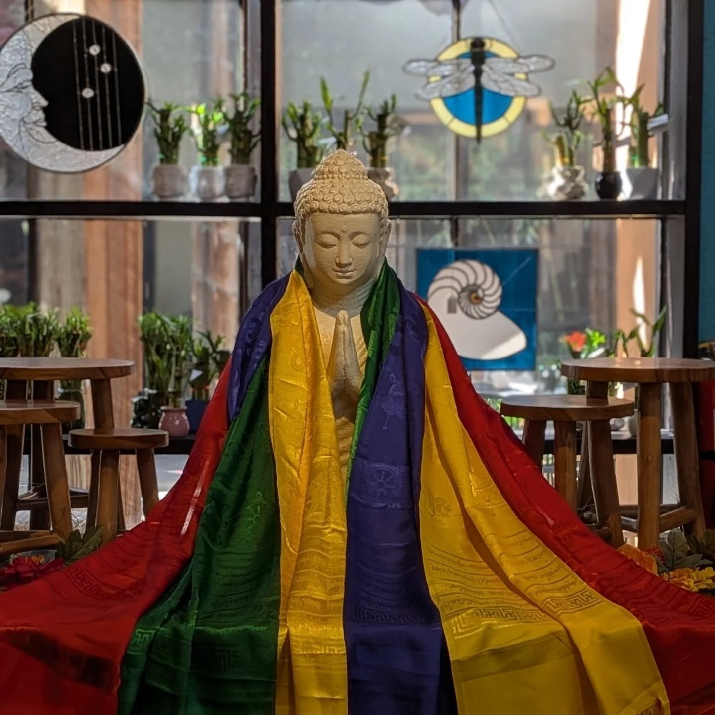 Khata

A Khata Is a traditional ceremonial scarf in Tibetan Buddhism. 

The Khata symbolizes purity and compassion and are worn or presented with incense at many ceremonial occasions, including births, weddings, funerals, graduations and the arrival 