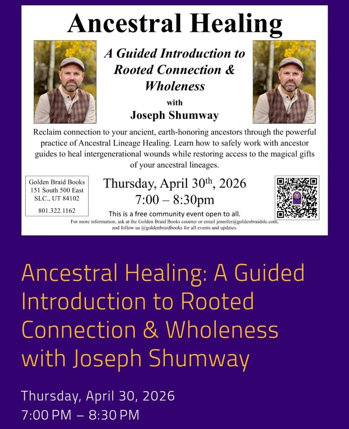 Upcoming event at Golden Braid Books!
 4/30/26 
Time: 7:00pm - 8:30pm