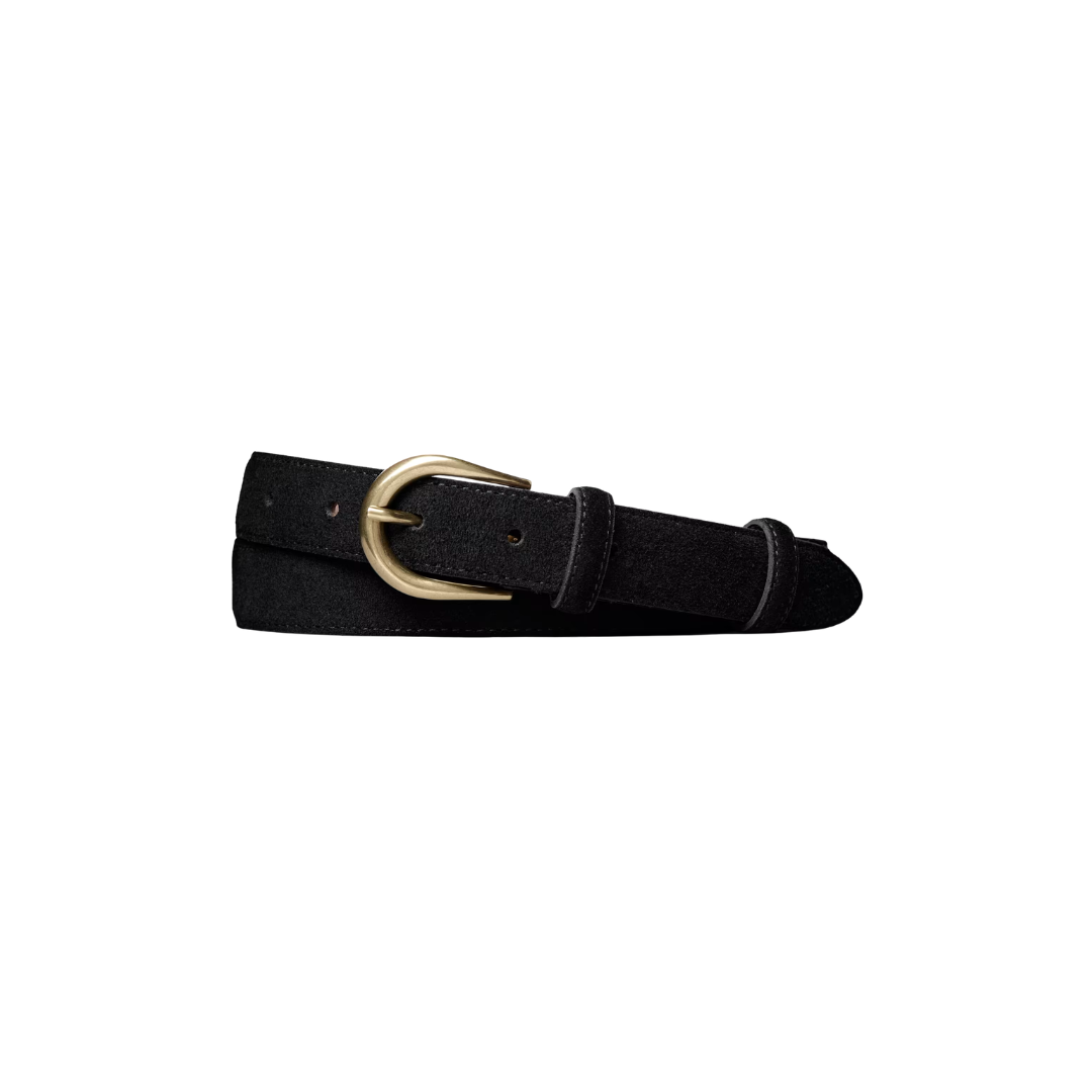 Black belt with a gold buckle isolated on white background.