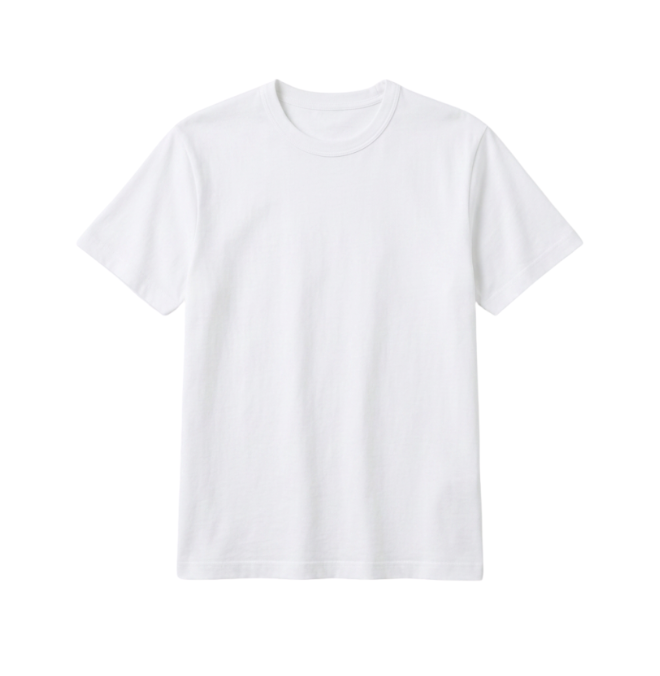 Plain white t-shirt on a white background.