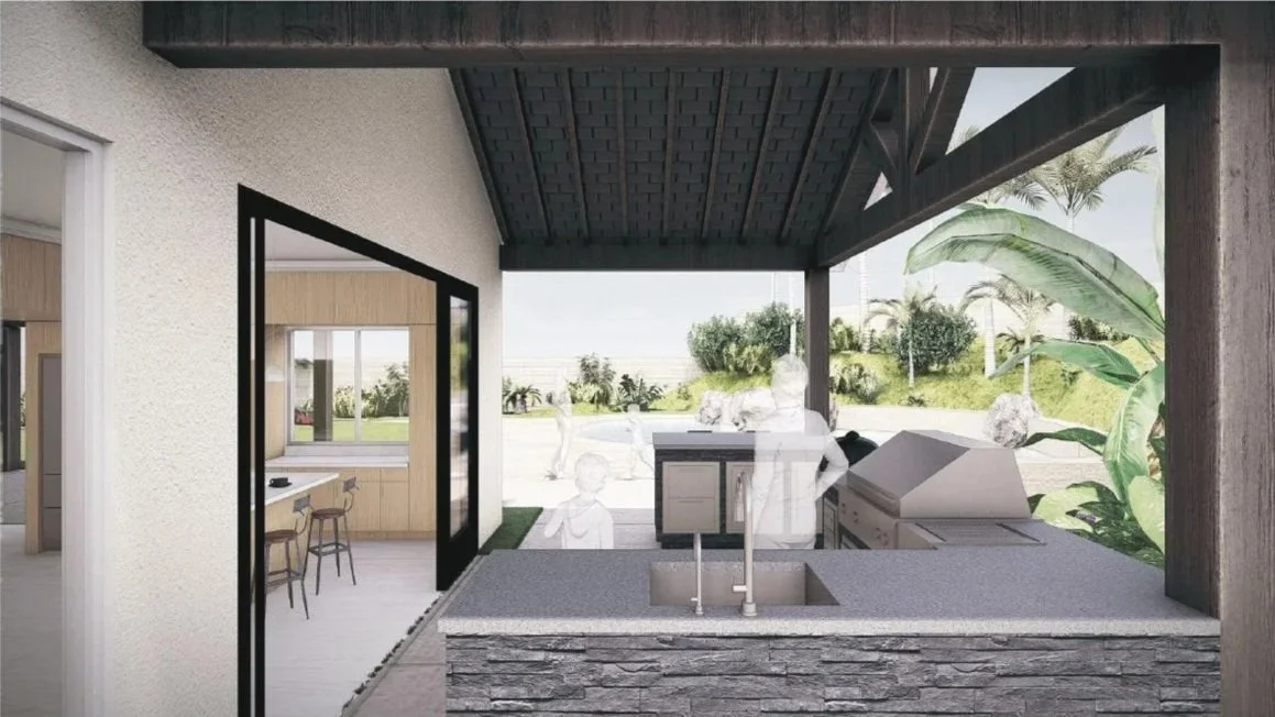 BLD residential extension and renovation in Placentia, California with kitchen re-layout, side yard patio, and rear patio