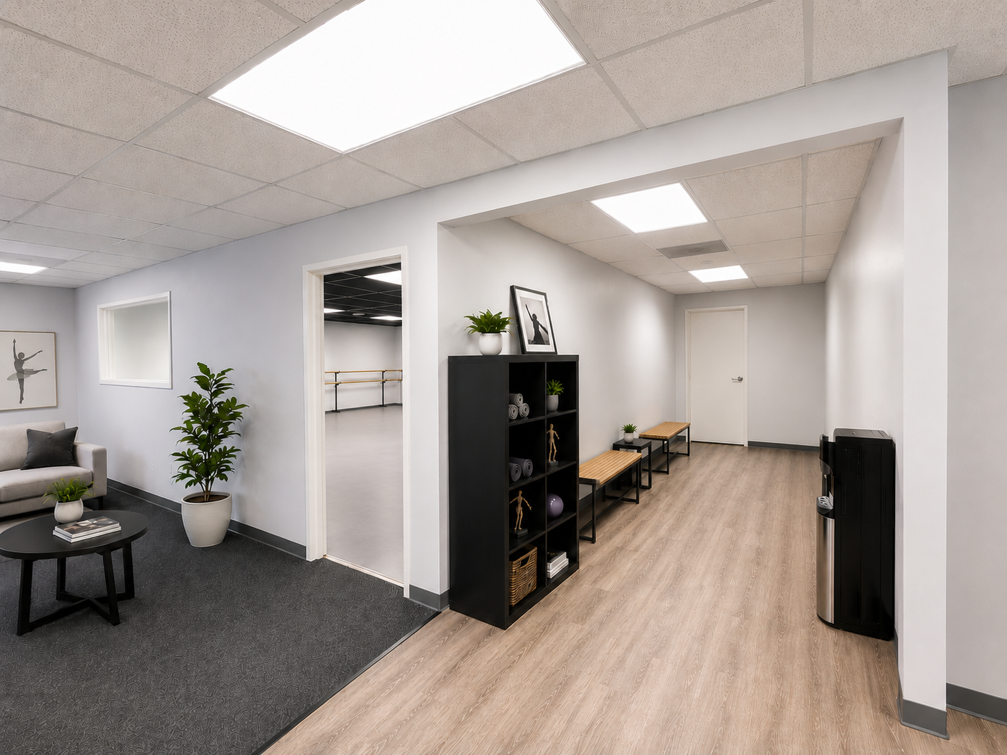BLD commercial charity project in Placentia California designed as a place where every child can move, this dance studio trasforms a simple interior into a welcoming environment