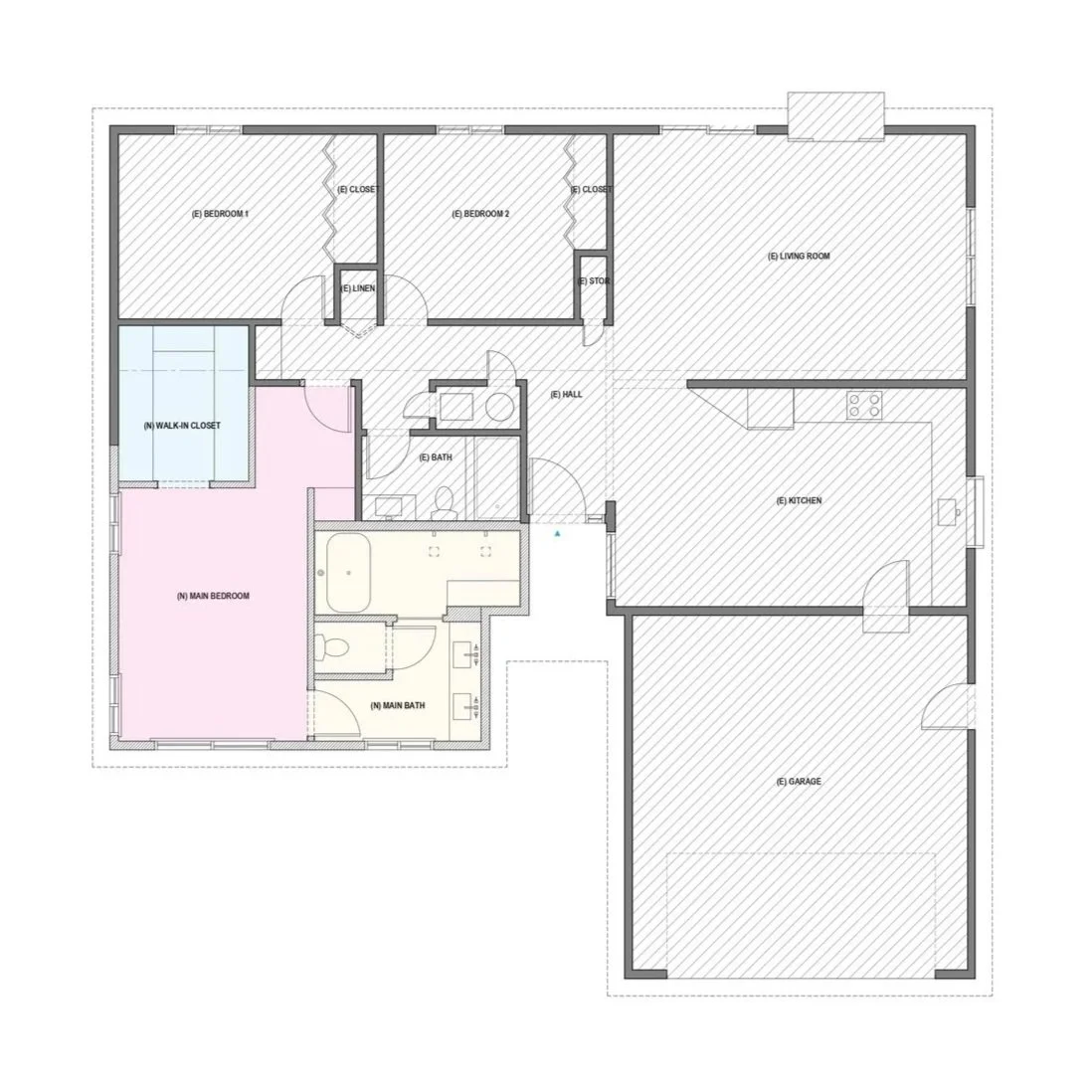 BLD residenitial extension in Monroe house, Orange, California, extension includes larger bedroom, custom walk-in closet, and spa-inspired bathroom