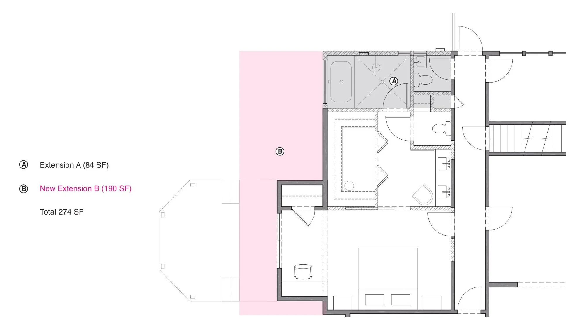 BLD residential yard work and extension with a walk-in closet, spa- inspired amenities, enhanced support spaces and roof extensions