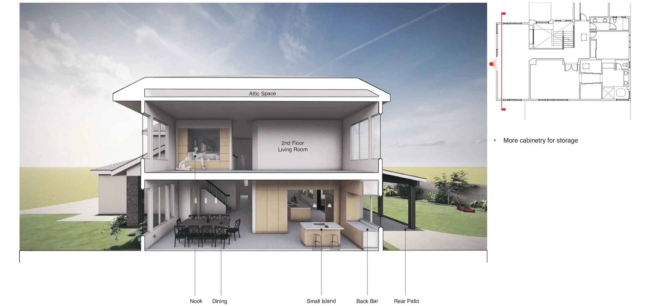 BLD residential extension and renovation in Placentia, California with kitchen re-layout, side yard patio, and rear patio