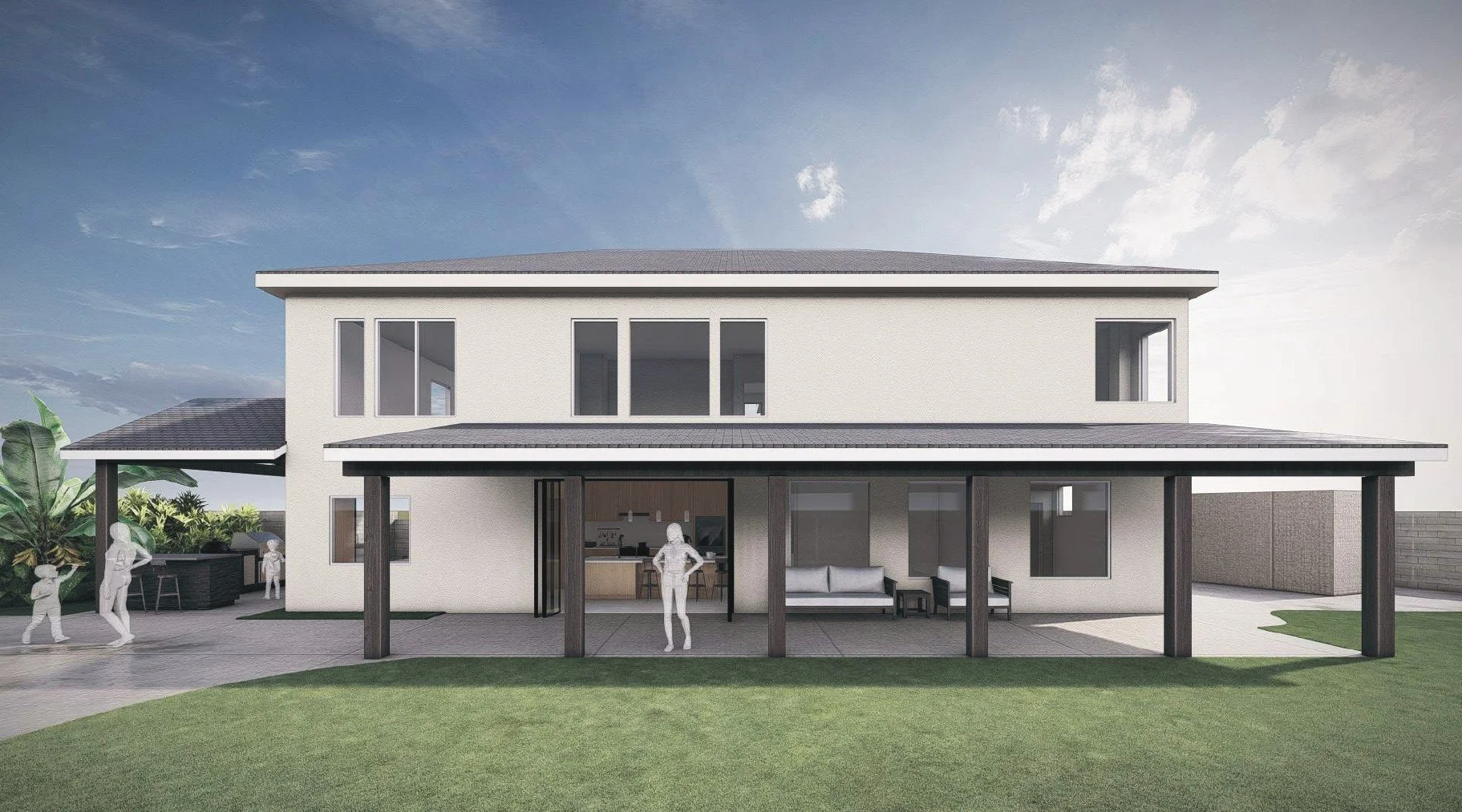 BLD residential extension and renovation in Placentia, California with kitchen re-layout, side yard patio, and rear patio