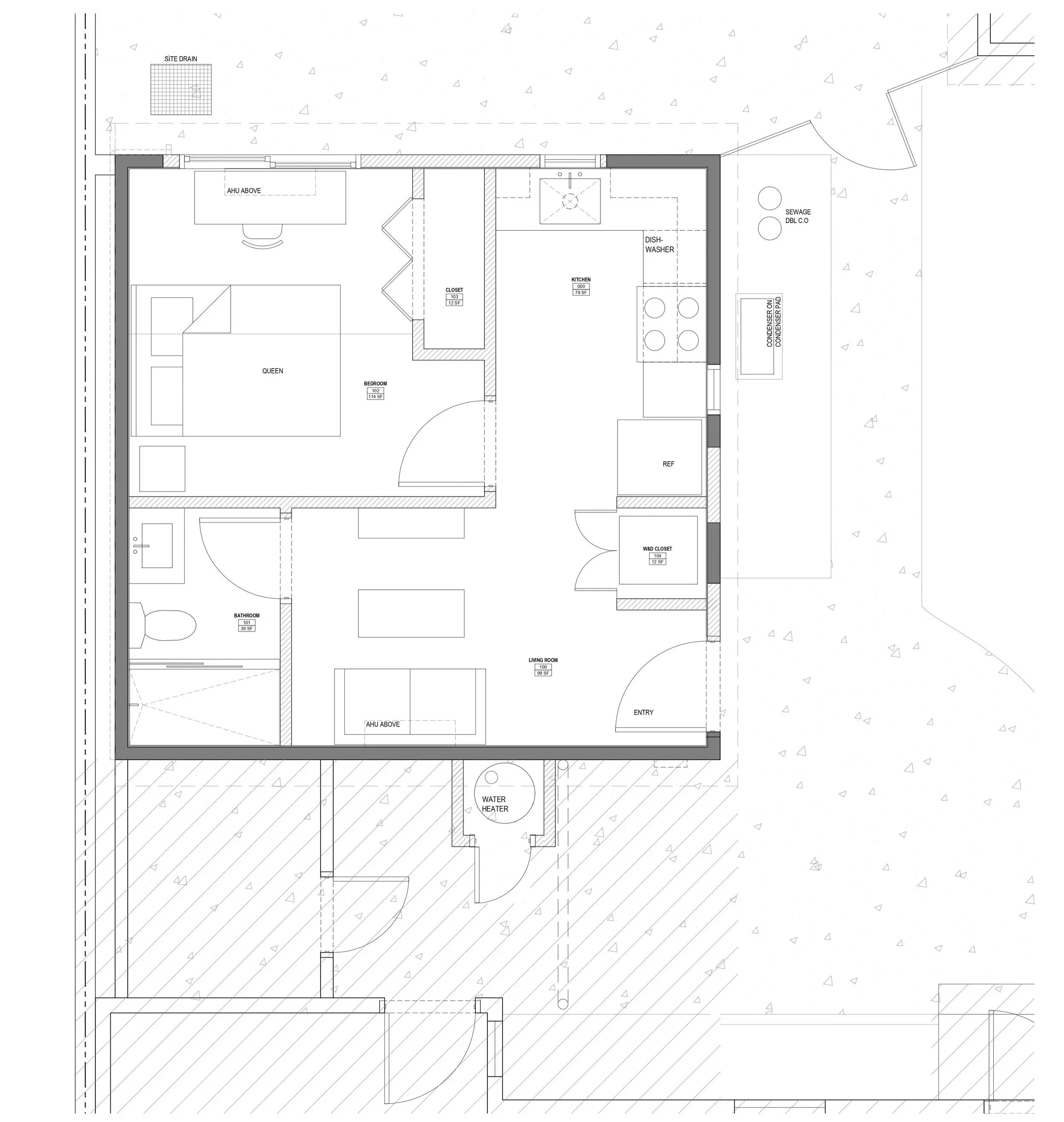 BLD residential ADU in Placentia, California, ADU includes bedroom, bathroom, living area, kitchen and washer/dryer