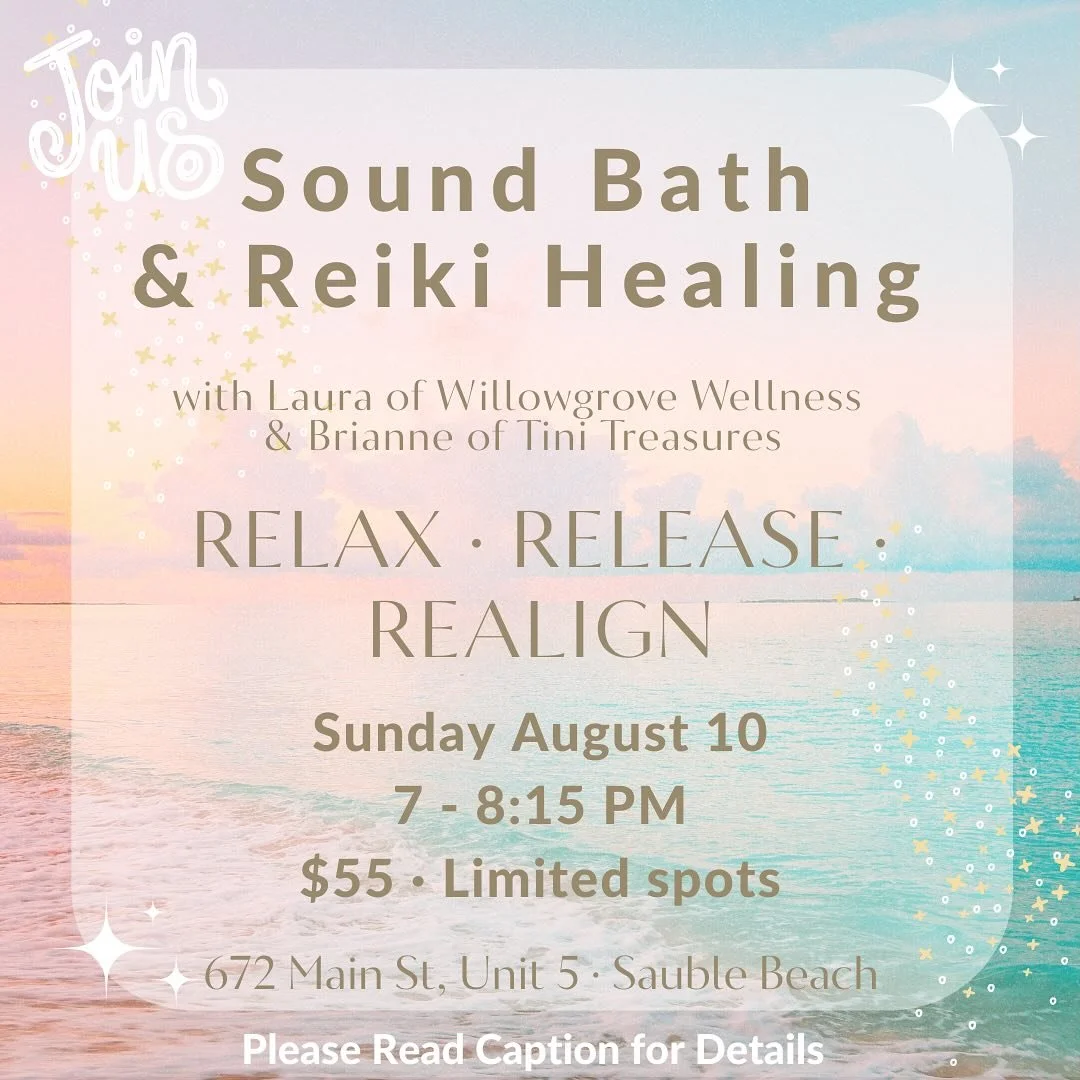 🌕✨ Group Sound Bath & Reiki Healing Experience ✨🌕
guided by Laura of @willowgrove.wellness
and Brianne of @tini_treasures_jewelry
Relax. Release. Realign.
Held just two nights before the Aquarius Full Moon and under the shimmer of the Perseid