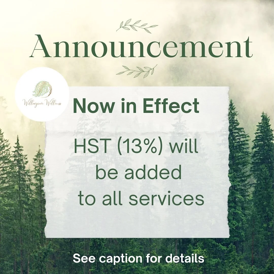 Dear current and future clients,

I put this off as long as I could, but as my business has grown, CRA now requires that HST (13%) be added to all taxable services, effective immediately.

Session prices remain the same, and HST will be added at chec