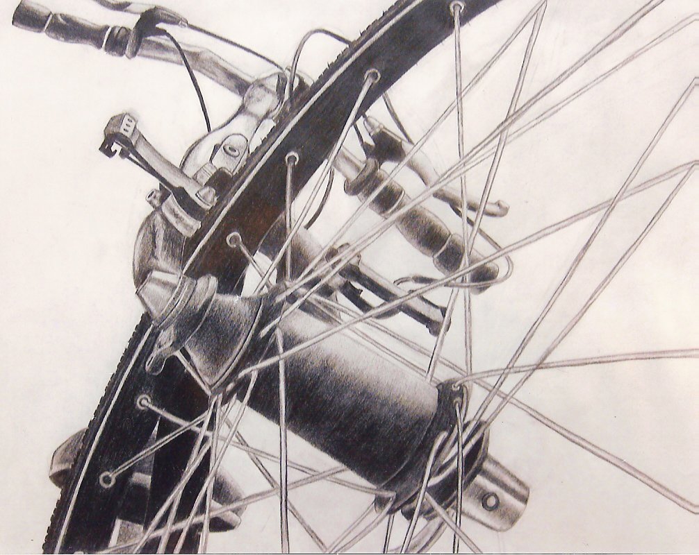 Ebony pencil drawing of a bike