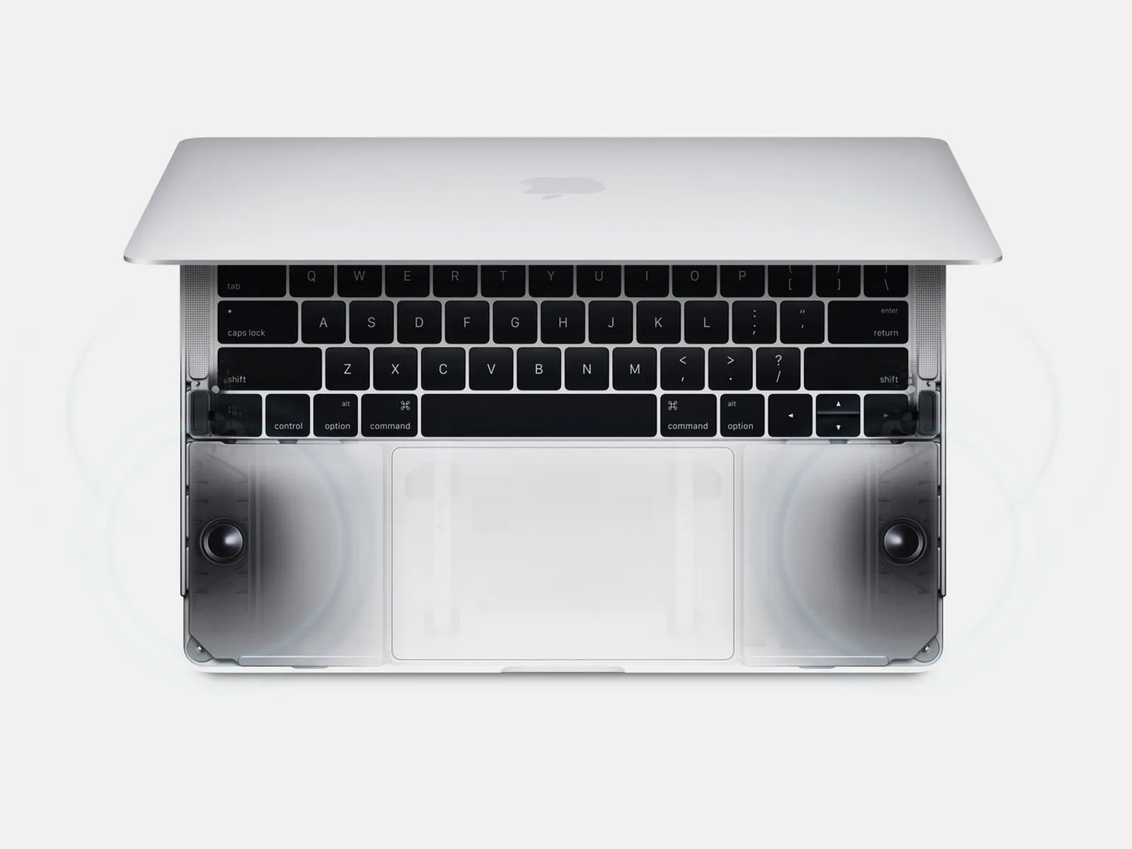 Speaker position of the 13" MacBook Pro with Touchbar. I designed the speakers and overall system acoustics. I have a patent for the diaphragm of the woofers.