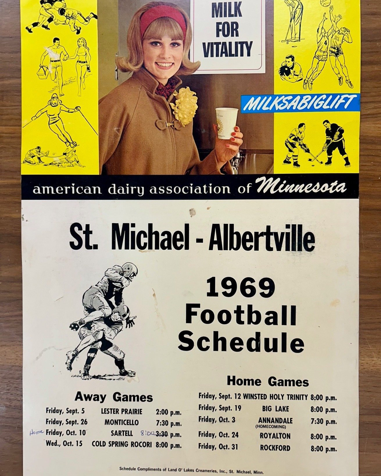 This football schedule represents a transition period for two huge St. Michael entities. In the fall of 1969 the St. Michael-Albertville school district was just in its second year of offering a complete K-12 education program. The teams the school p