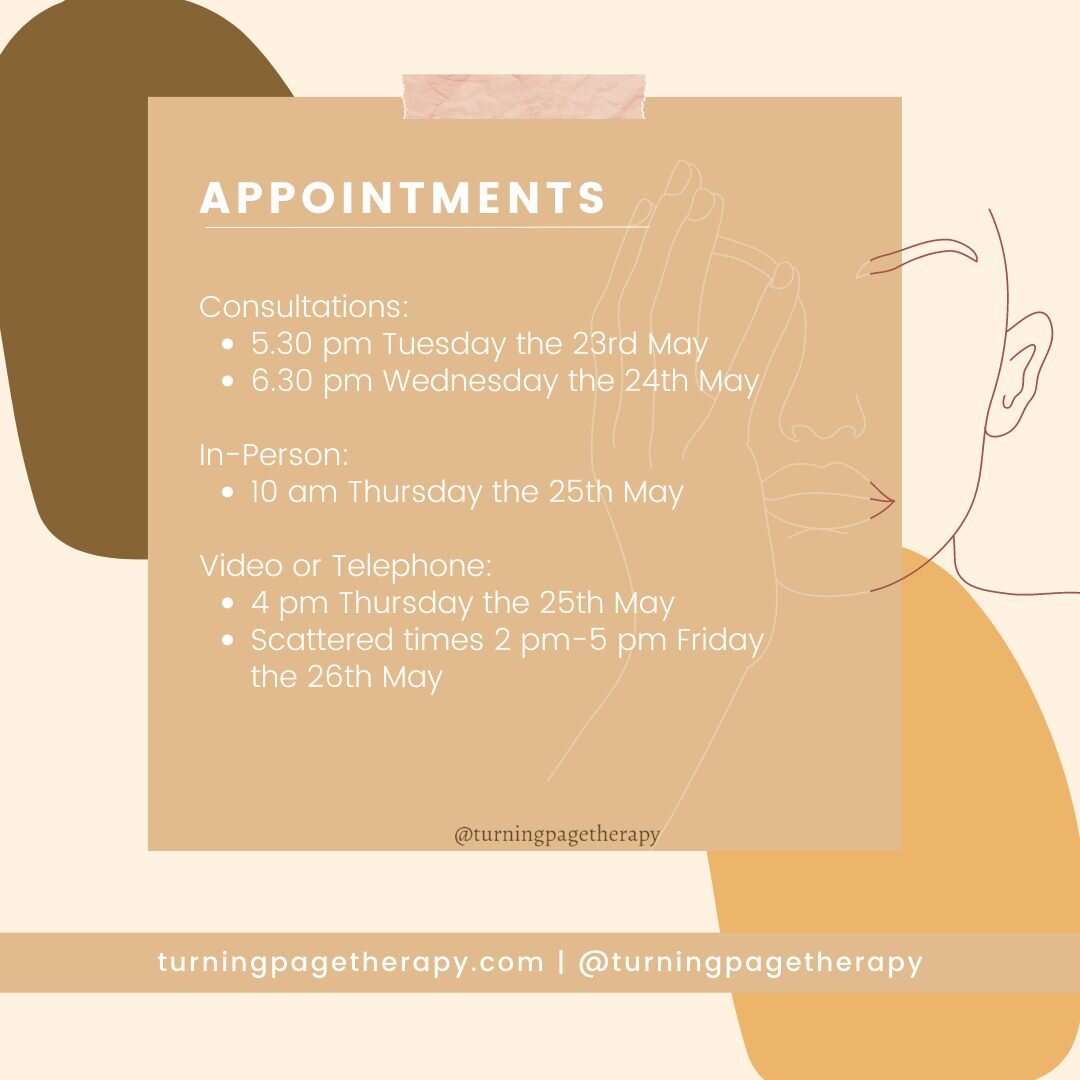 Available appointments this week 📆
Click the link in my bio or DM me to book now 📝

🟤Disclaimer: As always none of the information I share on this page can replace therapy. Please check out my Services highlight for in-the-moment support and follo