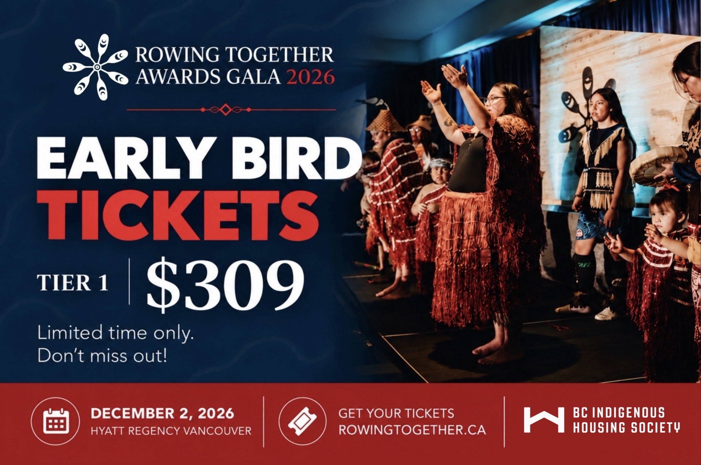 Early Bird Tickets Available Now for the 2026 Rowing Together Gala, taking place on December 2, 2026, at the Hyatt Regency Vancouver.