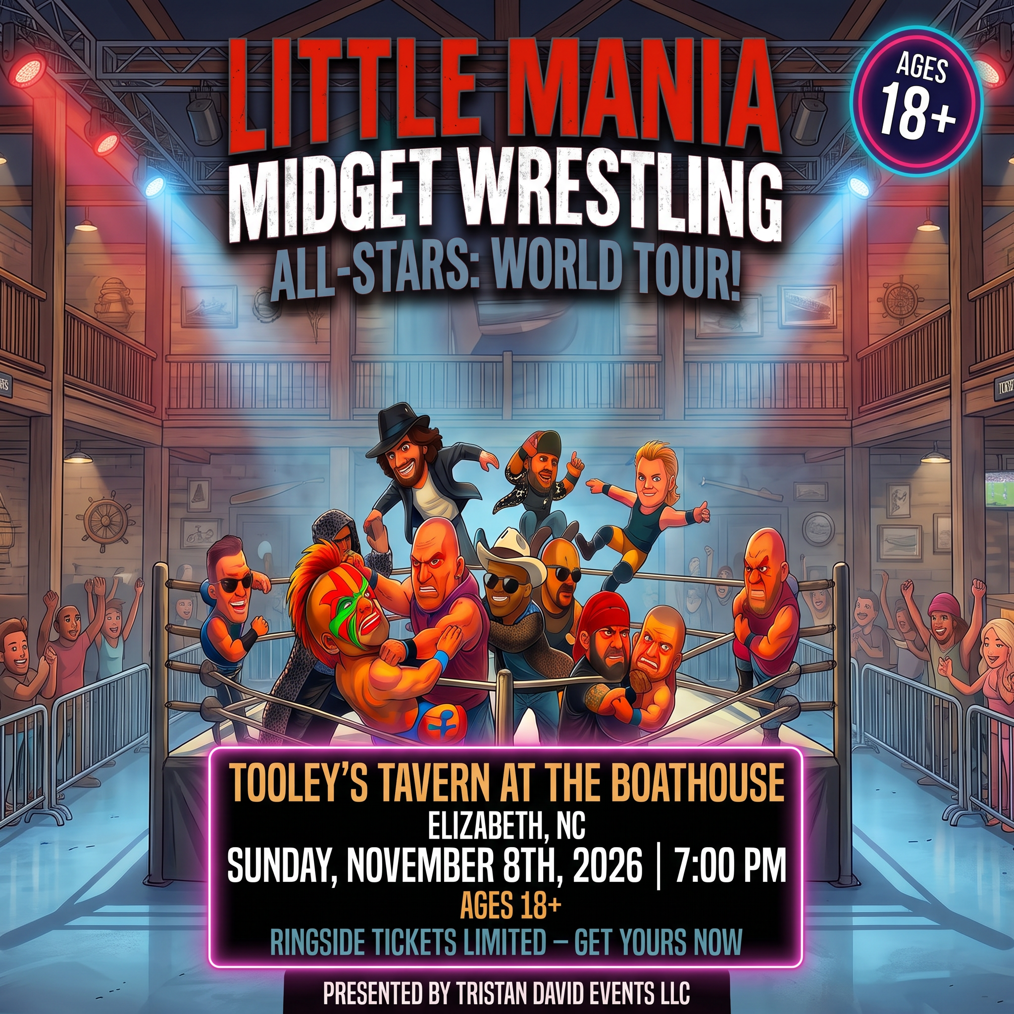 Little Mania: Sunday, November 8th, 2026, at 7:00 PM at Tooley’s Tavern at The Boathouse in Elizabeth, NC!