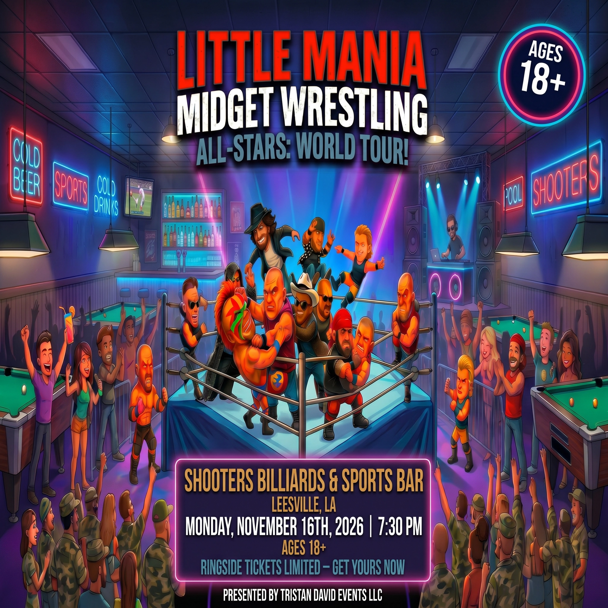 Little Mania: Monday, November 16th, 2026, at 7:30 PM at Shooters Billiards & Sports Bar in Leesville, LA!