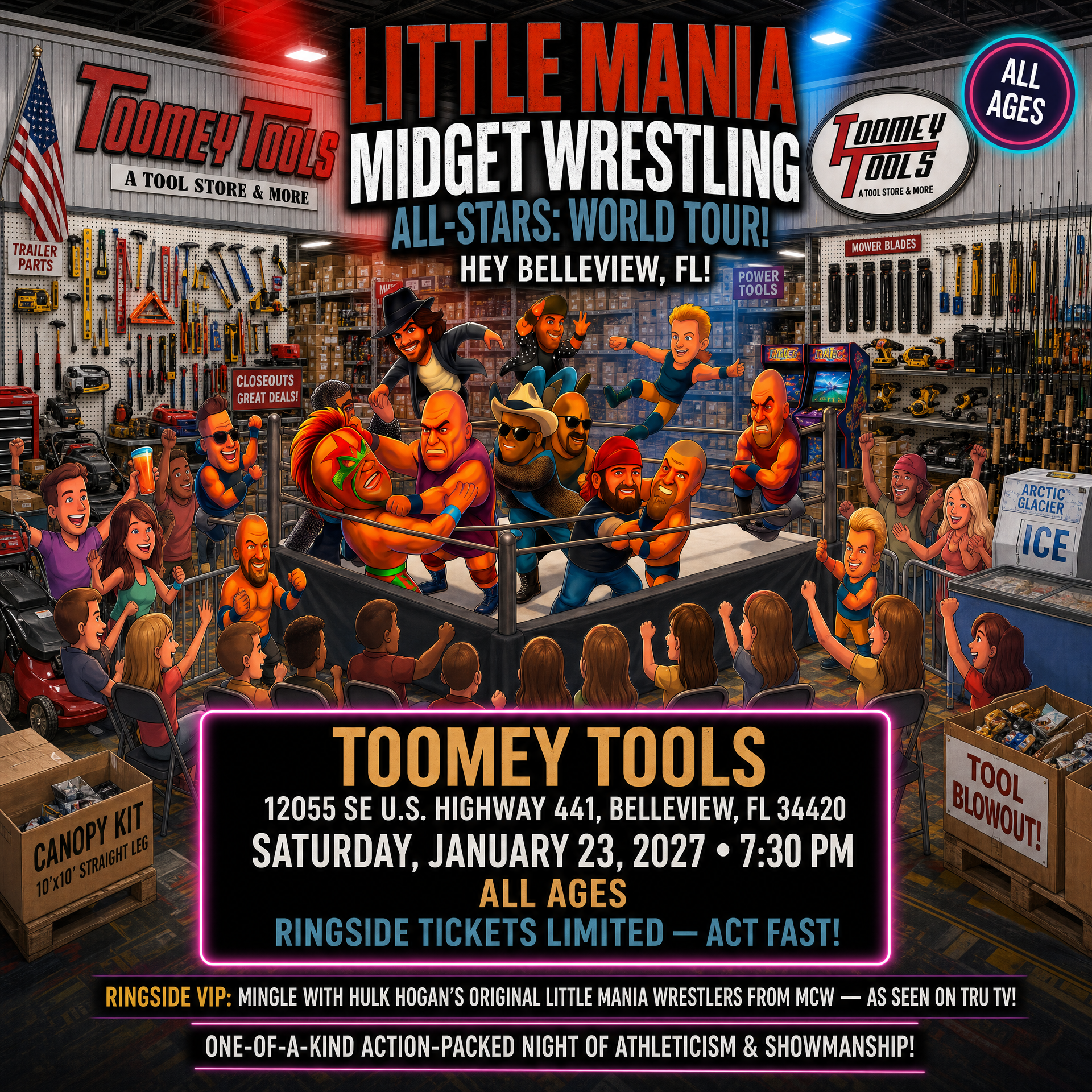 Little Mania: Saturday, January 23rd, 2027, at 7:30 PM at Toomey Tools in Belleview, FL!