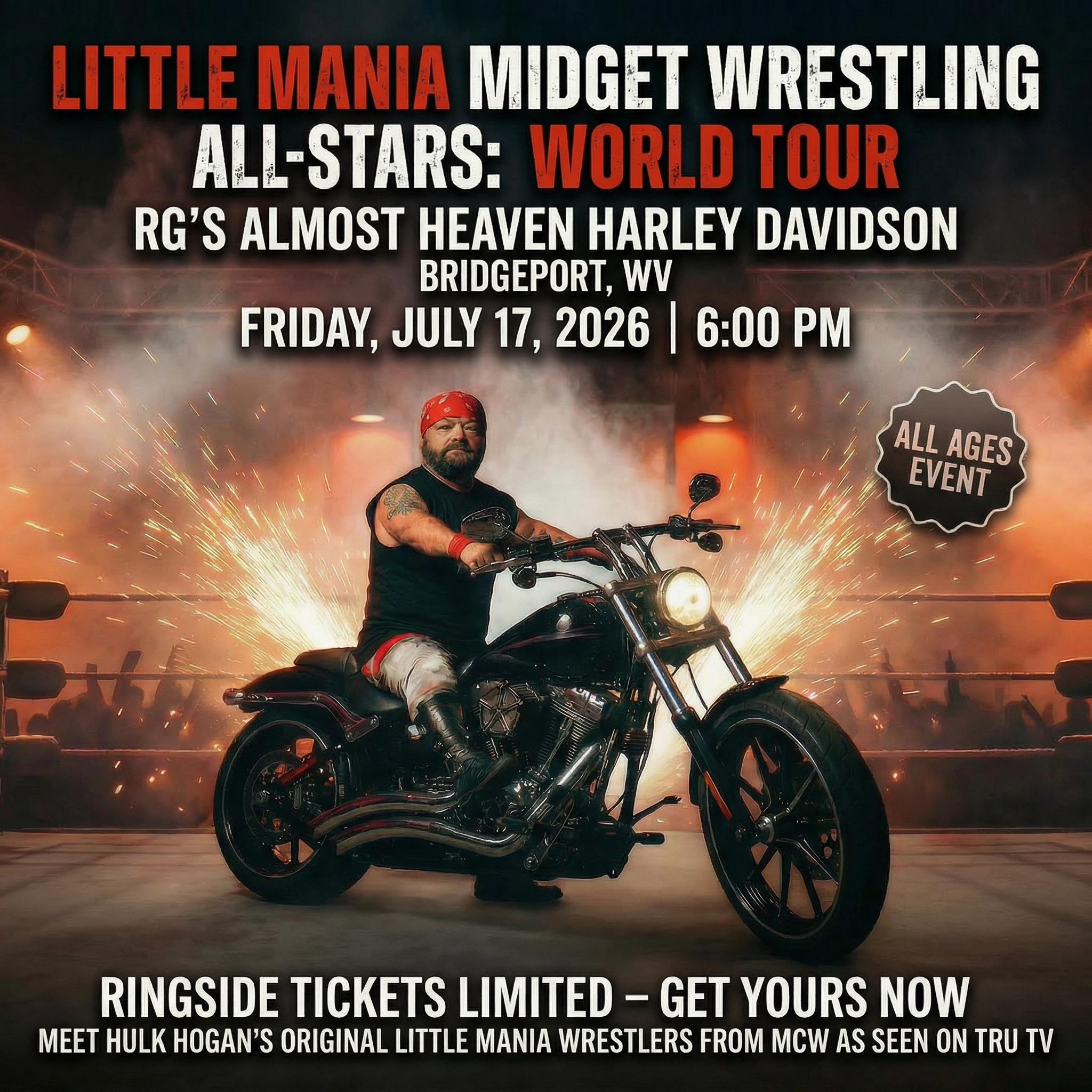 Little Mania: Friday, July 17th, 2026, at 6:00 PM at RG's Almost Heaven Harley Davidson in Bridgeport, WV!