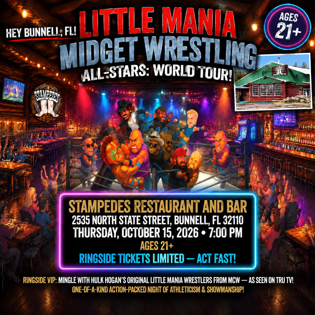 Little Mania: Thursday, October 15th, 2026, at 7:00 PM at Stampedes Restaurant and Bar in Bunnell, FL!