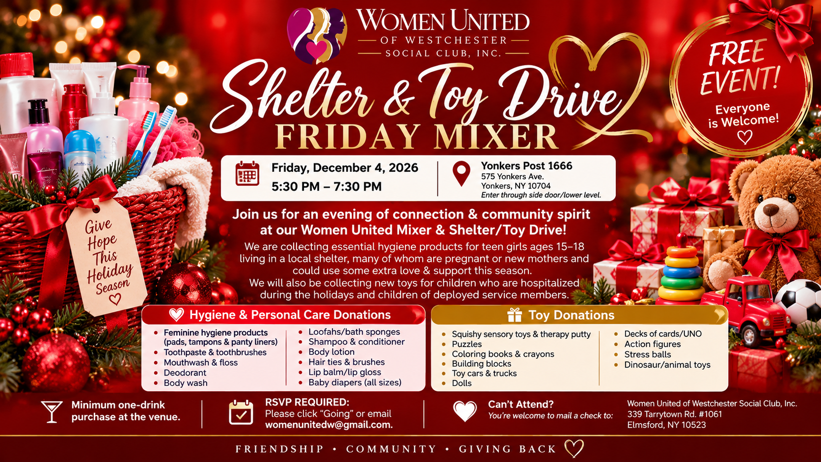 Shelter & Toy Drive Friday Mixer