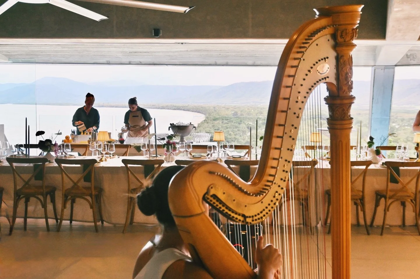 One singing harpist for our intimate dinner, please.

C&rsquo;est un r&eacute;gal!

📍 @theedgeportdouglas 
🍽️ @nunuevents 

#privatedinnerentertainment #luxuryentertainment #singingharpist #queensland #australia