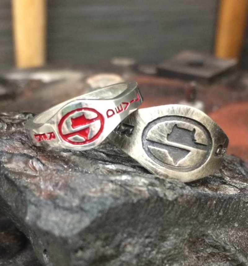 Customizable Springville Sterling Silver signet ring. Larger and smaller size option red or black logo
