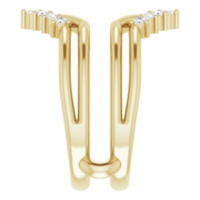 14k yellow gold geometric 4 band ring guard with diamond accents on the outer bands.