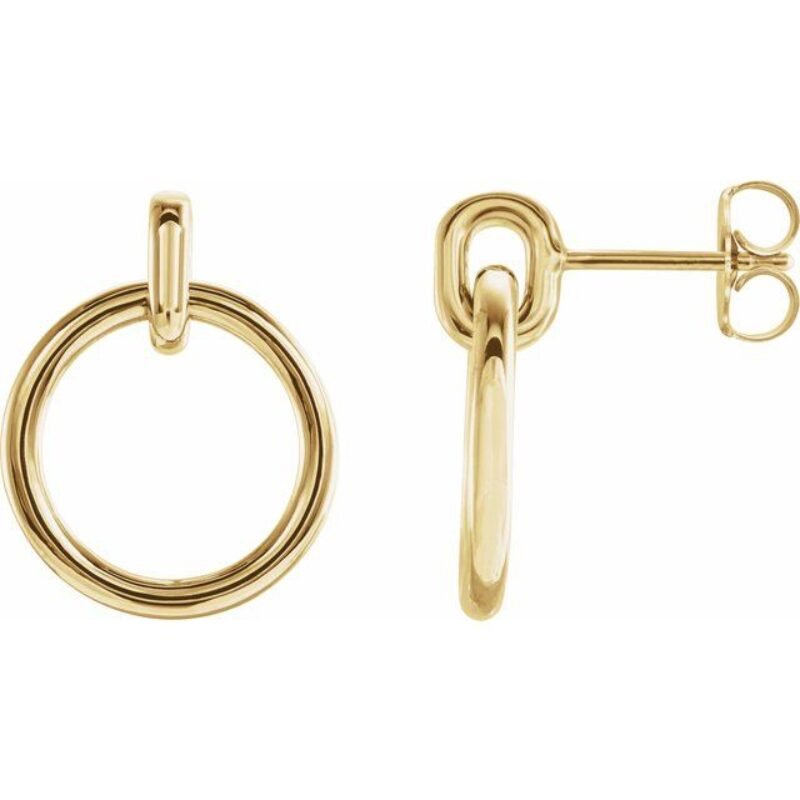 14K yellow Gold Circle Dangle Earrings with friction backs.