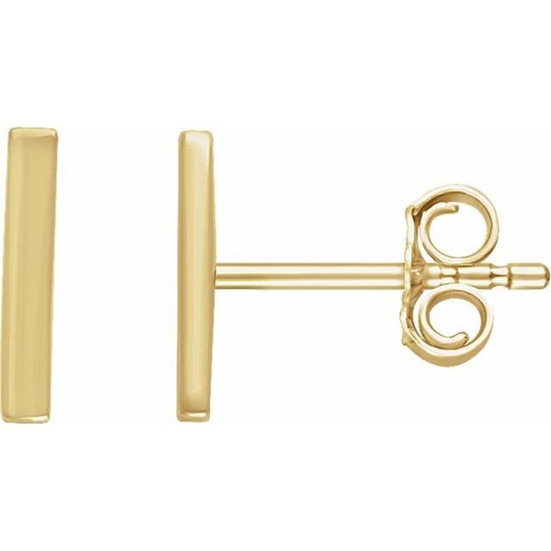 14K yellow gold bar stud earrings with friction back.