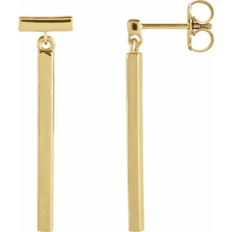 Dangle Earrings Horizontal Bar Earrings 9ct Yellow Gold Straight