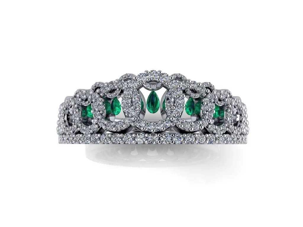 Grand Duchess Vladimir Tiara Ring in white gold historical tiara ring with emerald pears
