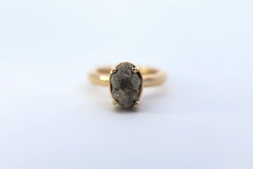 Grey Rough Diamond Solitaire in yellow gold