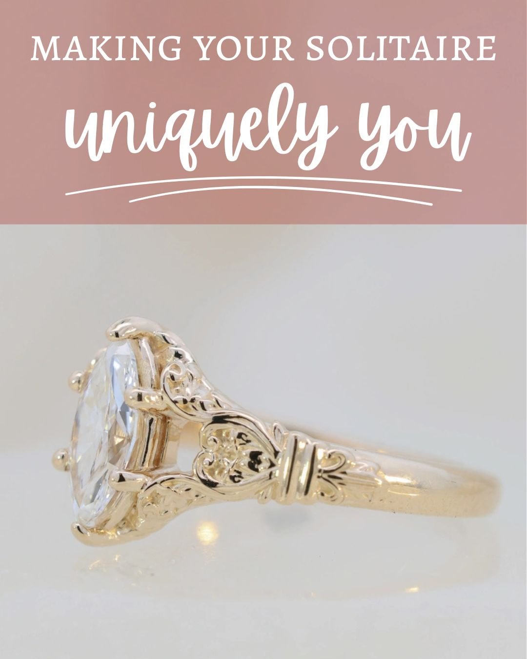 Diamond Marquise Solitaire with filigree in yellow gold ethereal ring elf ring