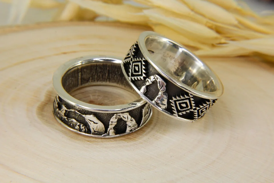Delicate Arch and other monuments Utah custom men’s band made in sterling silver