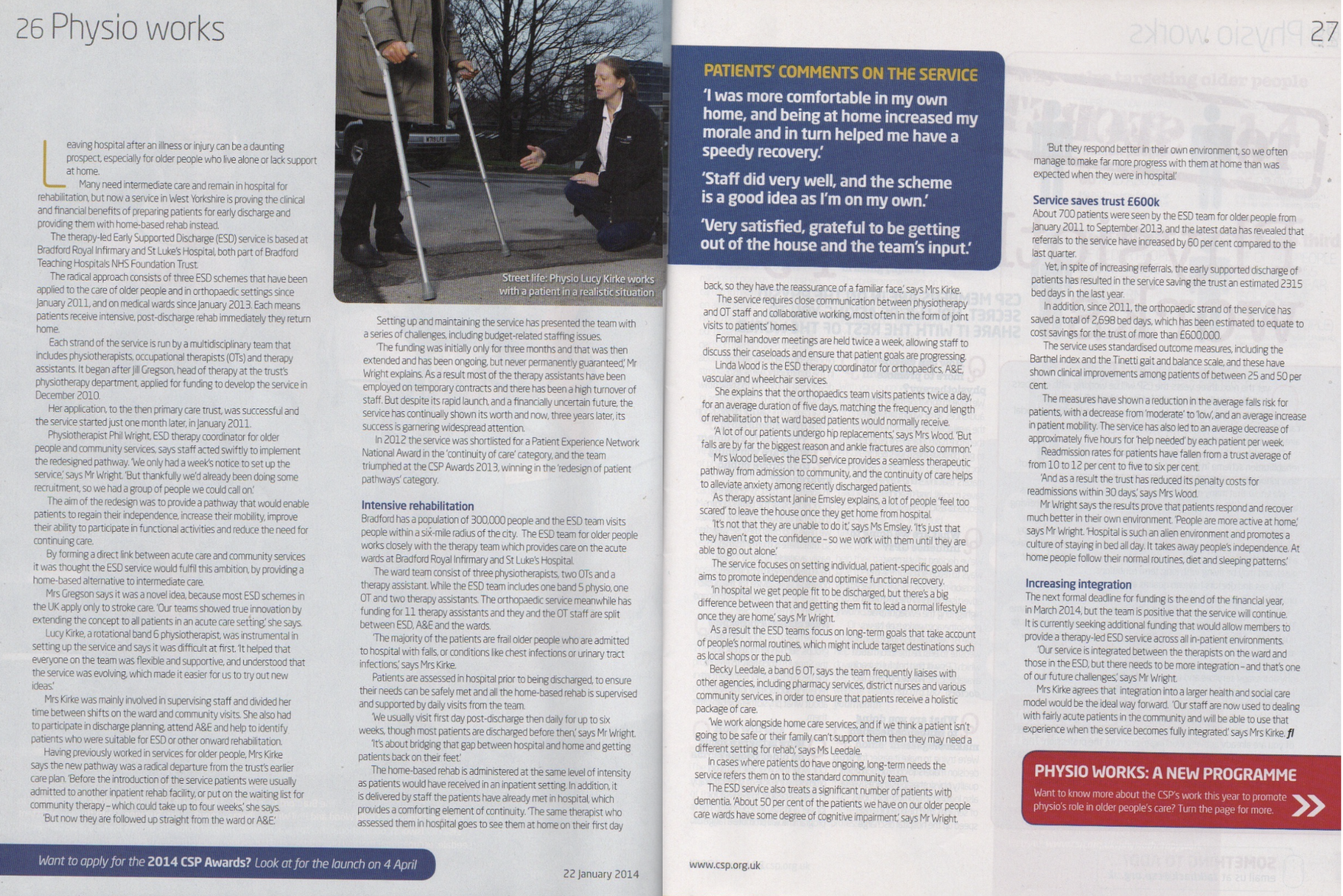 Frontline Article about Bradford's award-winning rehabilitation team from 2014.