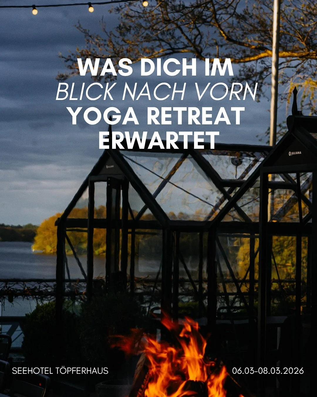 Was dich im &bdquo;Blick nach vorn&ldquo;-Retreat erwartet
Ein Wochenende zum Durchatmen, Auftauen und Klarwerden.

06.03.-08.03.2026 @toepferhausamsee 
 Zwischen Feuer &amp; Eis, zwischen Winterruhe &amp; Fr&uuml;hlingskraft &ouml;ffnest du einen Ra