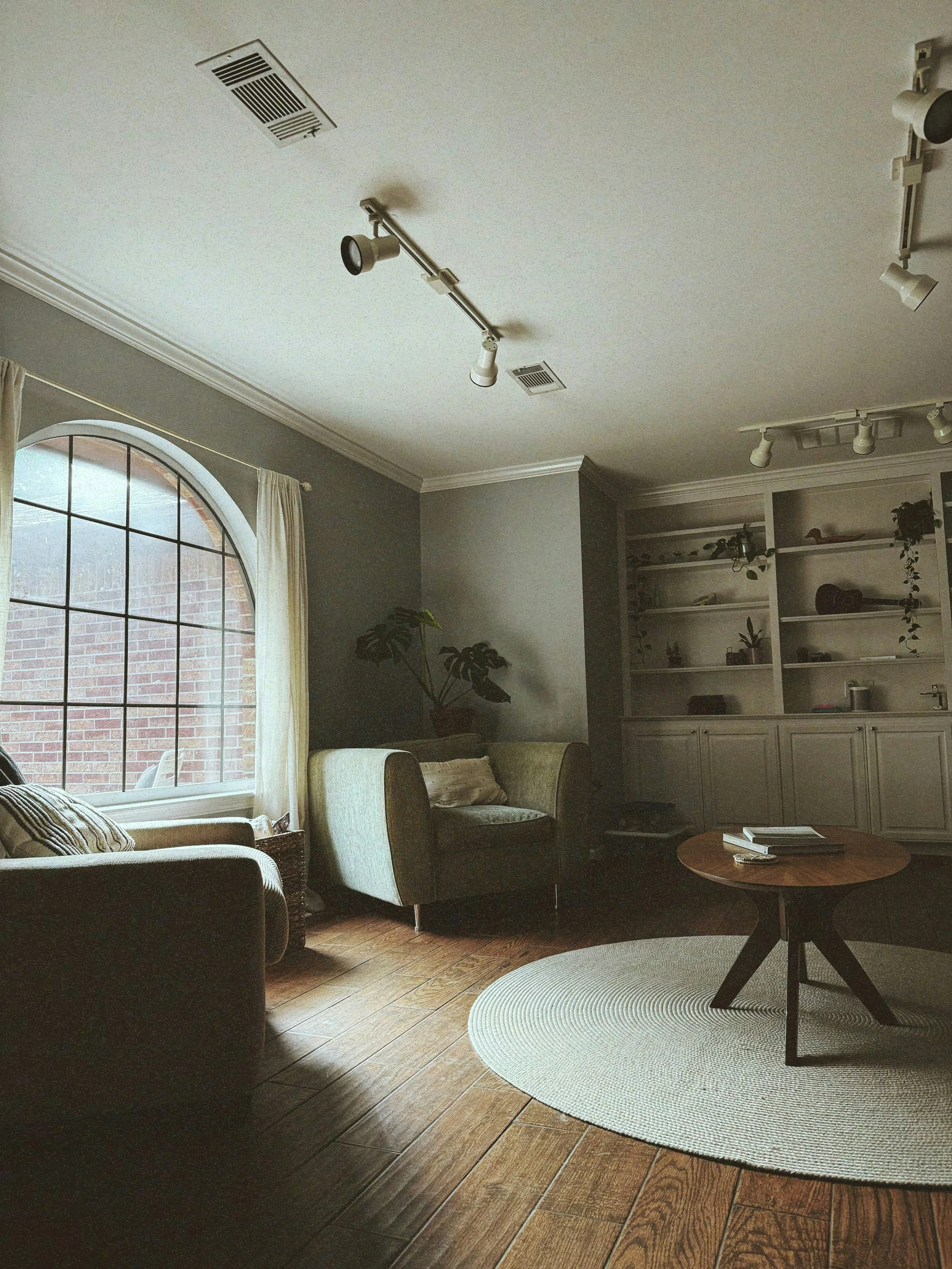 A reading or journaling nook in a comfortable room.