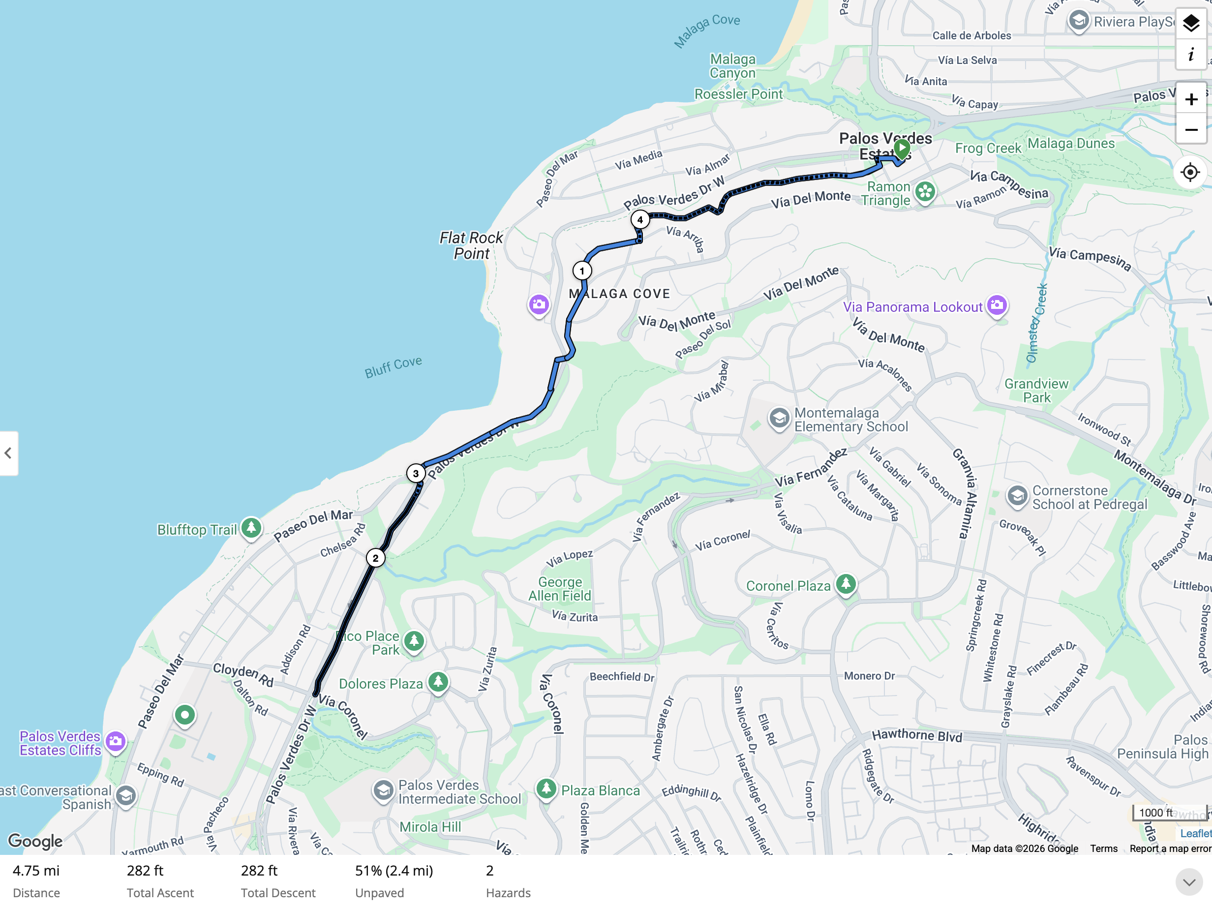 Malaga Cove to Cloyden Road Running &amp; Walking Route | Palos Verdes Estates