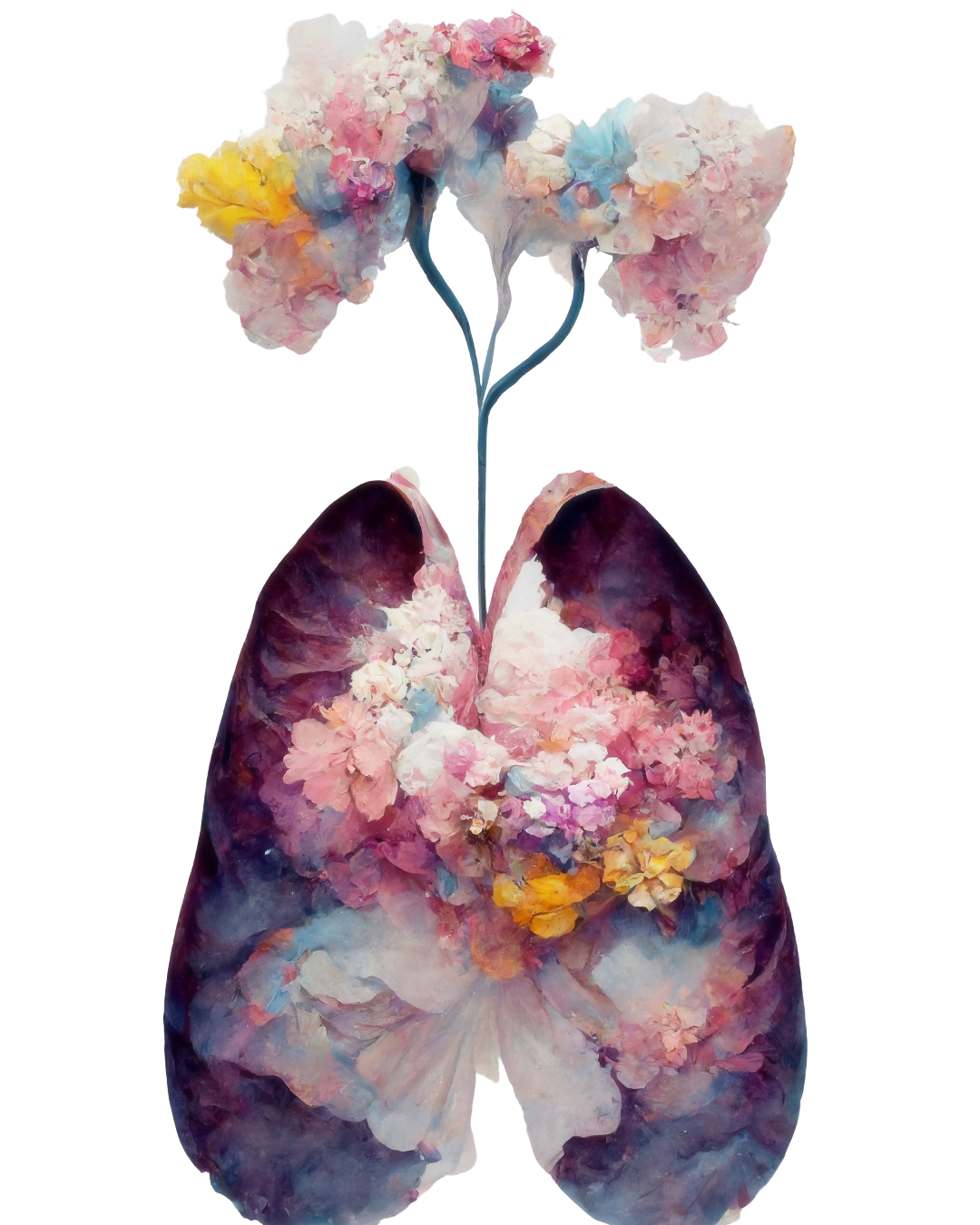 Illustration of lungs as flowers — representing the transformative power of conscious connected breathing and Rebirthing Breathwork for anxiety, stress and emotional release